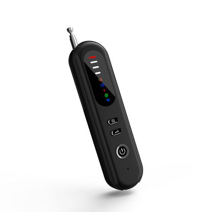 Professional 4-in-1 anti-spy hidden camera detector and magnetic field scanner in a black ergonomic design.