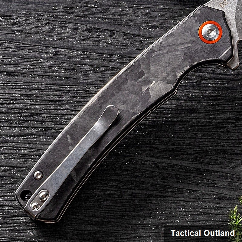 D2 steel carbon-fiber edge-lock folding knife blade profile