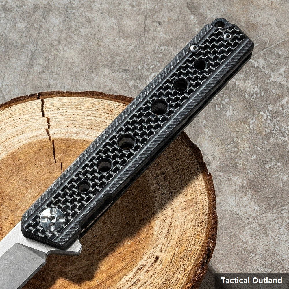 D2 carbon fiber liner-lock folding knife, detail view