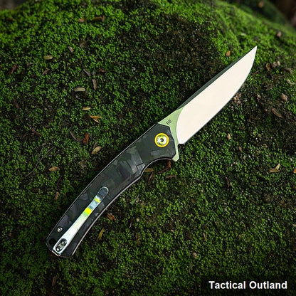 D2 steel carbon-fiber edge-lock folding knife shown open
