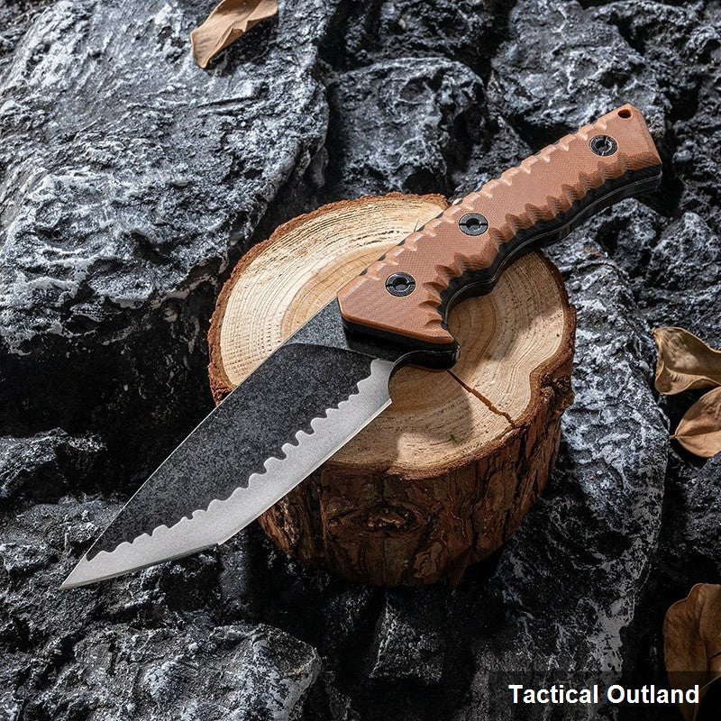 D2 steel G10 fixed-blade survival knife field-use detail