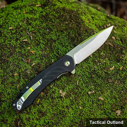 D2 steel G10 folding knife shown open