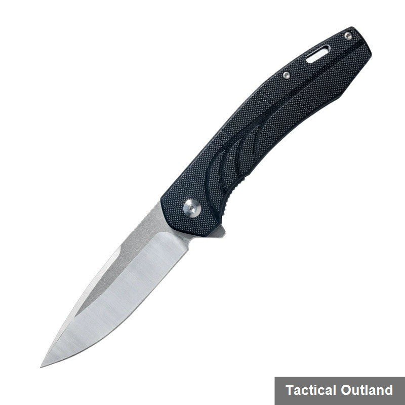 D2 steel G10 folding knife profile and blade detail