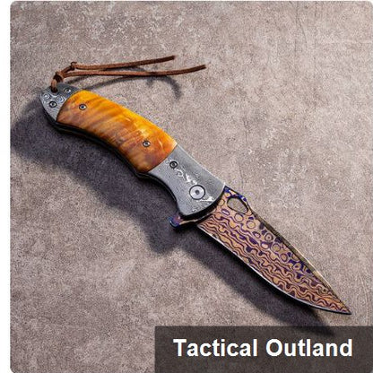 Coreless Damascus VG10 folding knife shown open