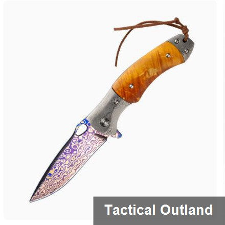 Coreless Damascus folding knife profile and handle detail