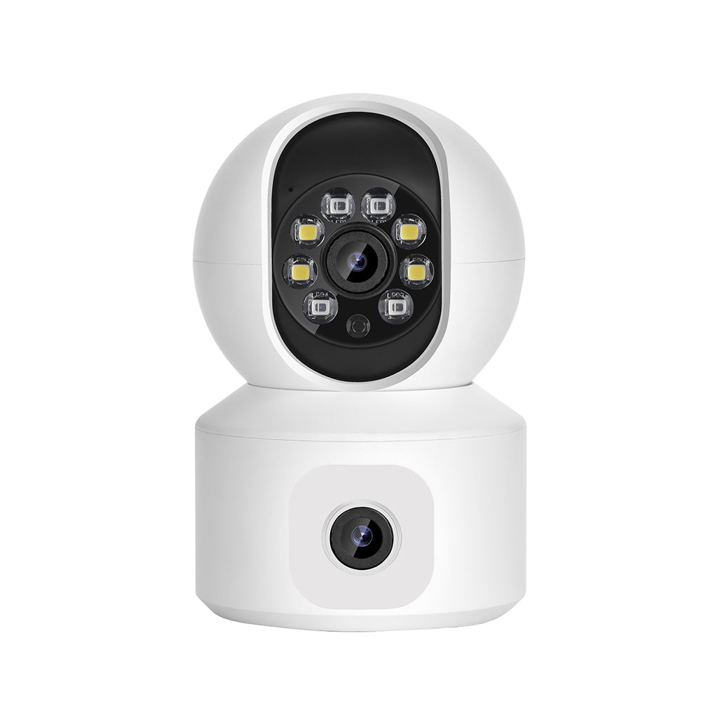 Tactical Outland 1080P dual lens smart security camera with integrated LED floodlights and motion sensor on a white background.