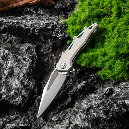 M390 titanium folding knife with carbon-fiber inlay for everyday carry