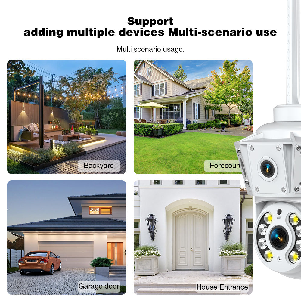Tactical Outland camera setup for multiple scenarios including backyard, garage, and house entrance.