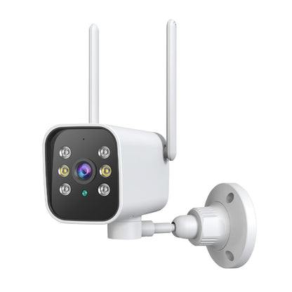 Tactical Outland 1080p HD smart outdoor security camera front view featuring dual antennas and 6-LED night vision array on a clean white background.