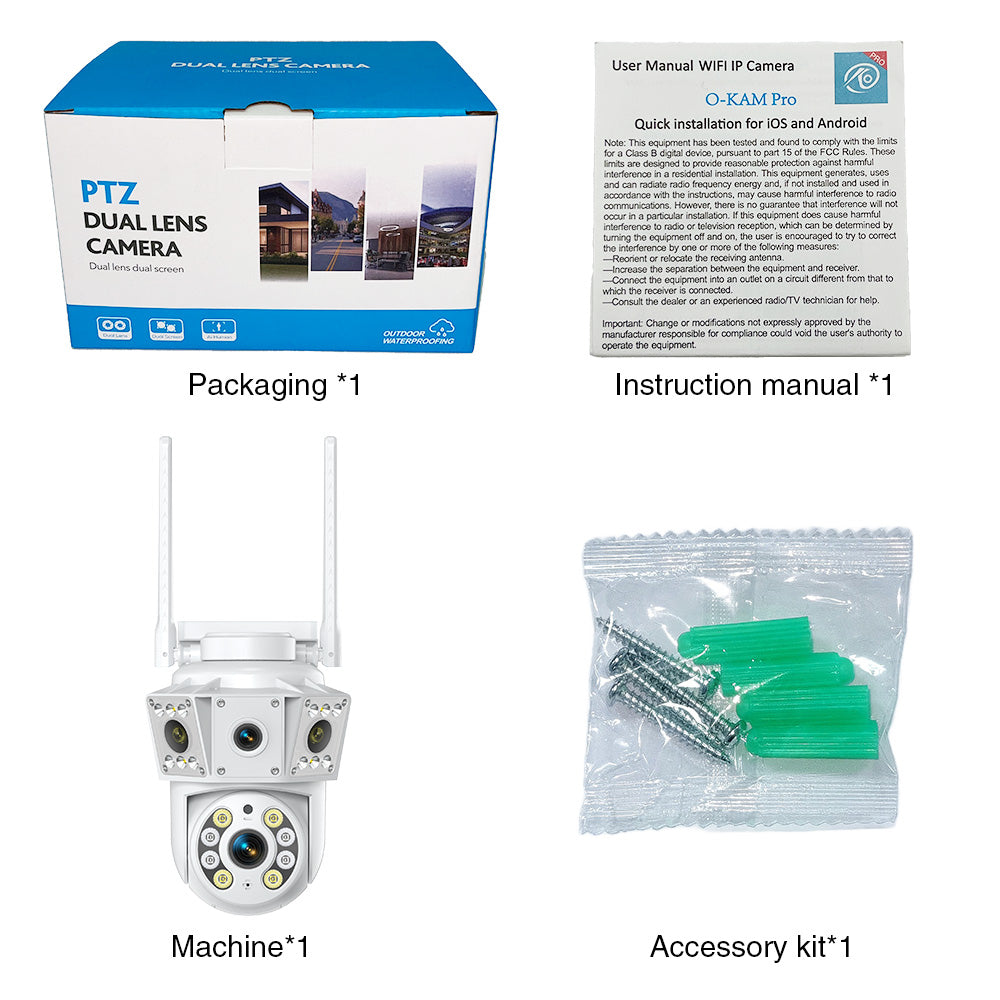 Unboxing Tactical Outland security camera showing machine, manual, mounting kit, and retail packaging.