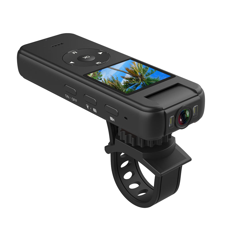 Tactical Outland Pro 4K camera attached to a bike handlebar mount for cycling and outdoor sports.