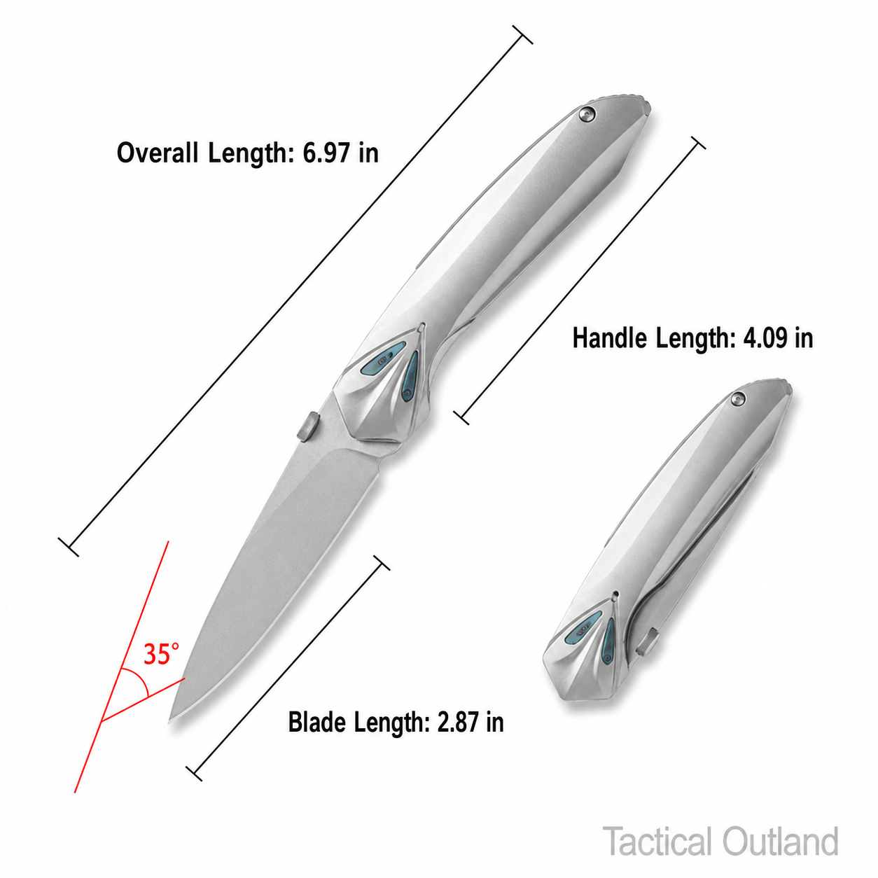 Tactical Outland VG10 folding knife dimensions: 6.97-inch overall, 2.87-inch blade, 4.09-inch handle