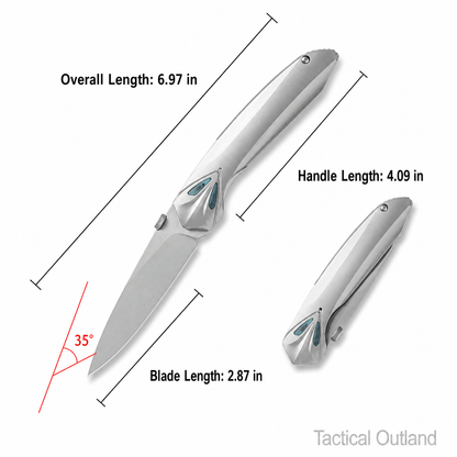 Tactical Outland VG10 folding knife dimensions: 6.97-inch overall, 2.87-inch blade, 4.09-inch handle