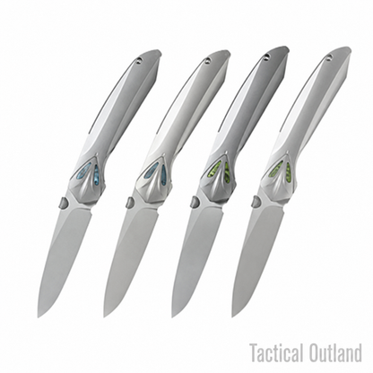 Tactical Outland VG10 titanium folding knife in Deep Gray and Silver Gray finish options