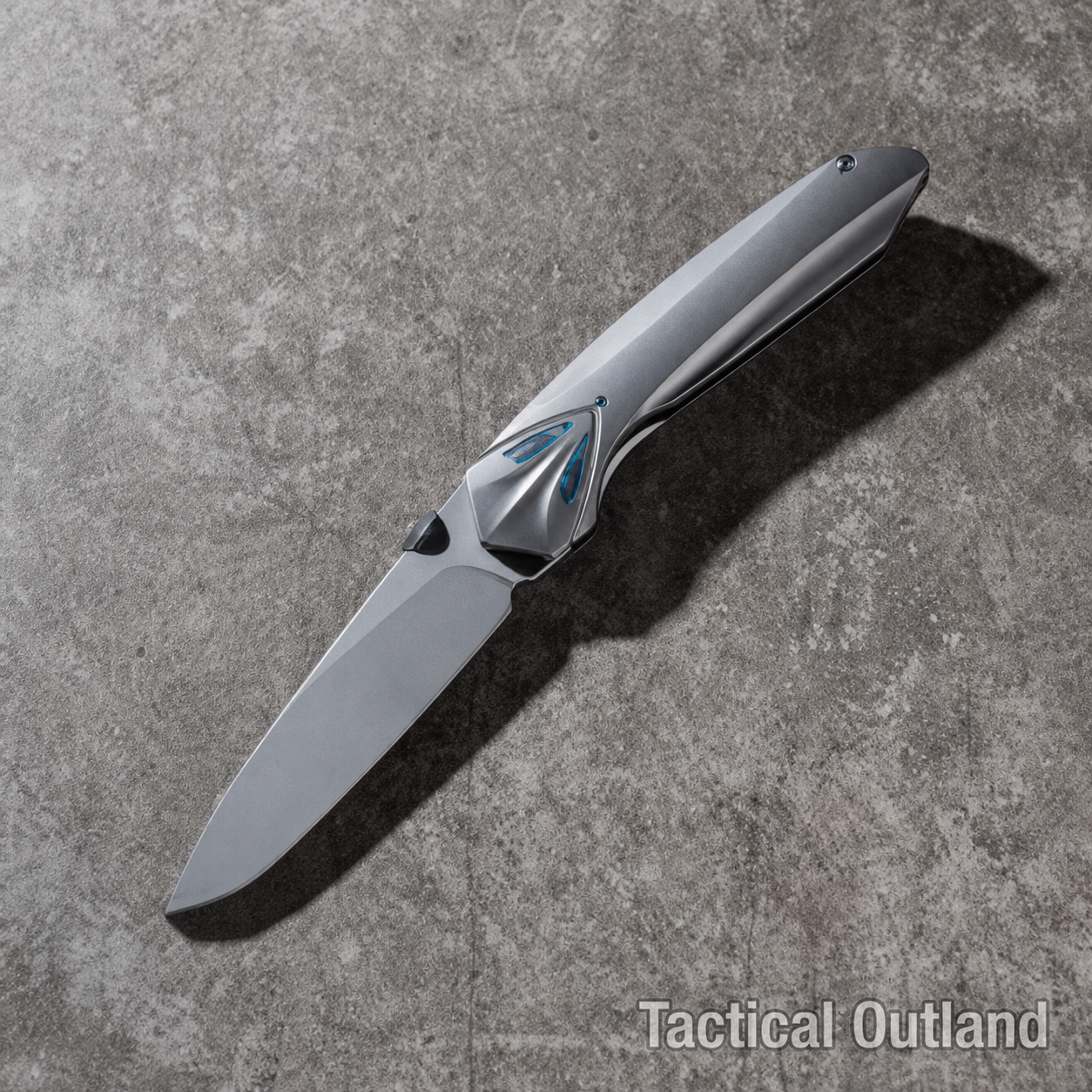 Tactical Outland VG10 titanium folding knife open side profile with titanium-alloy handle