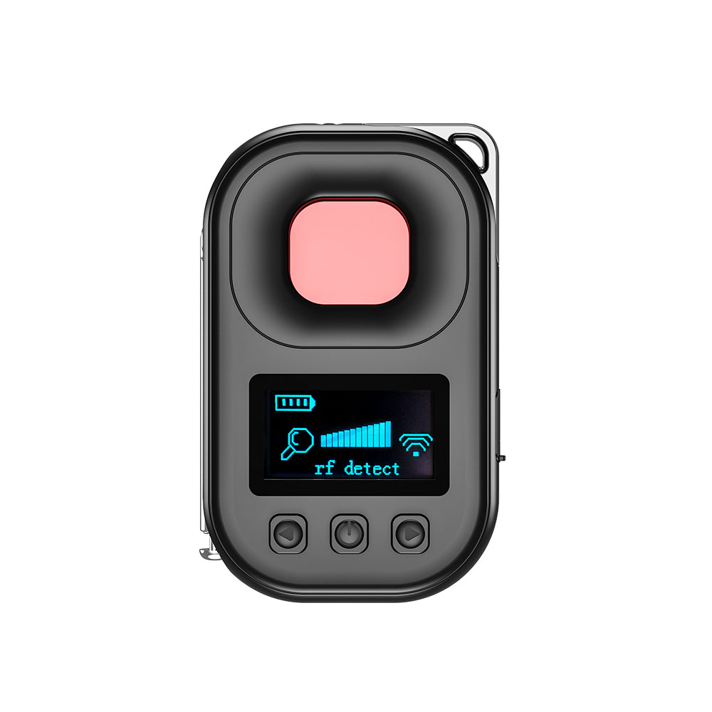 Front view of the Tactical Outland Pro Anti-Spy Detector featuring an LCD display with RF signal strength meter.