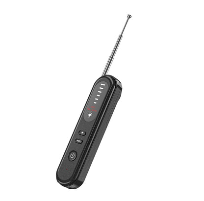 Sleek black RF signal detector with extended telescopic antenna for long-range surveillance detection.