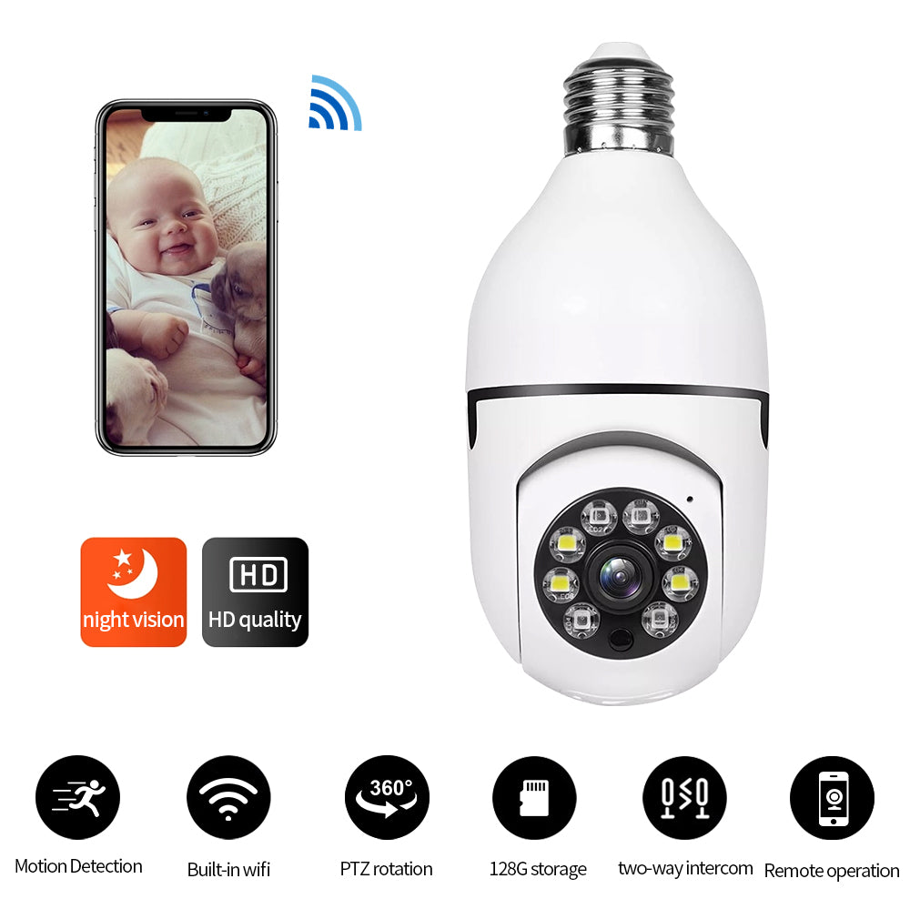 Real-time two-way audio feature on a bulb camera for remote family communication.
