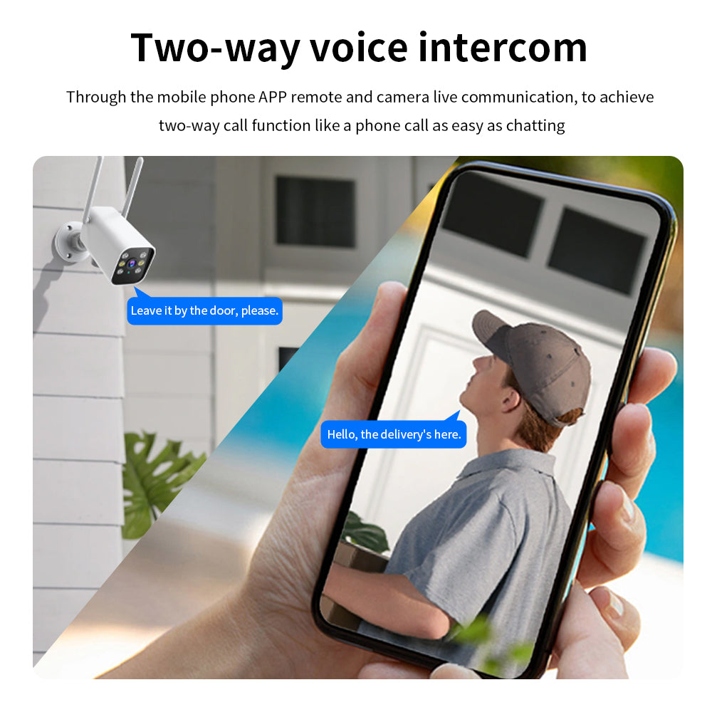 Using the two-way voice intercom feature to speak with a delivery driver at the front door through the mobile app.