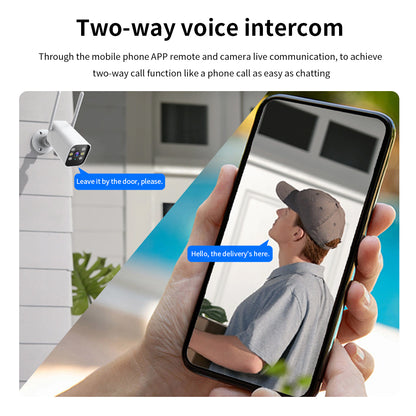 Using the two-way voice intercom feature to speak with a delivery driver at the front door through the mobile app.