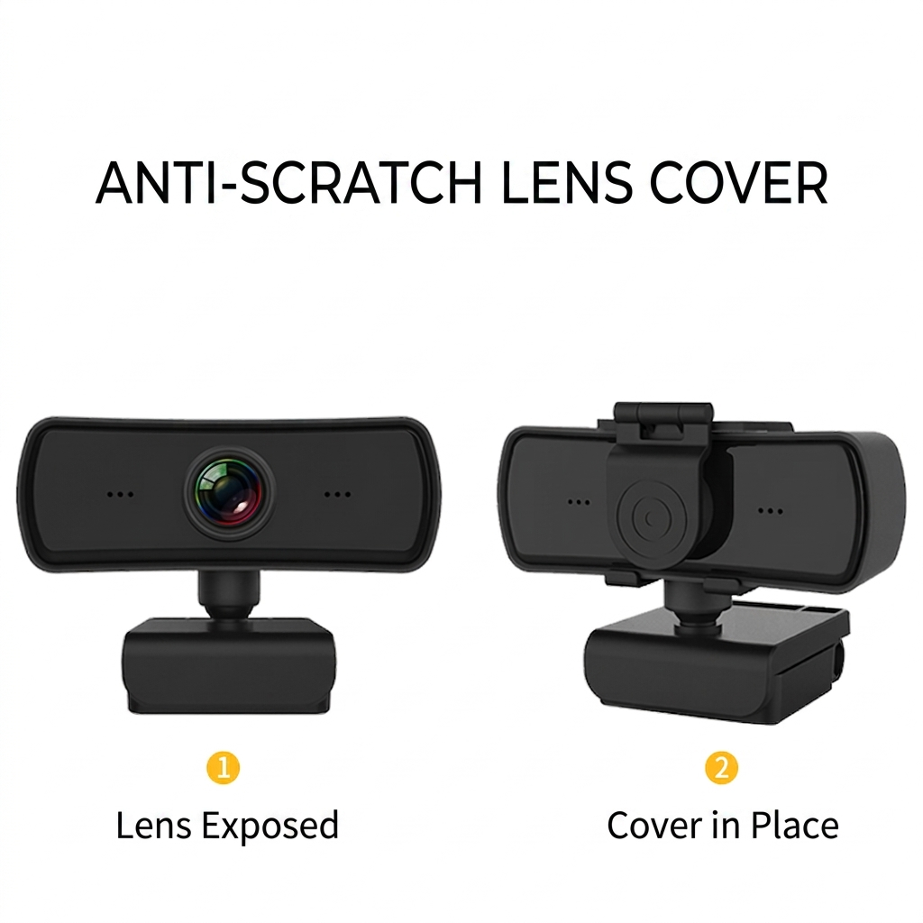 Comparison of the webcam lens exposed versus the physical anti-scratch privacy cover in place for enhanced security.