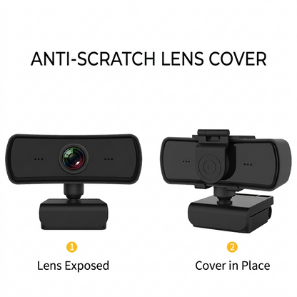 Comparison of the webcam lens exposed versus the physical anti-scratch privacy cover in place for enhanced security.