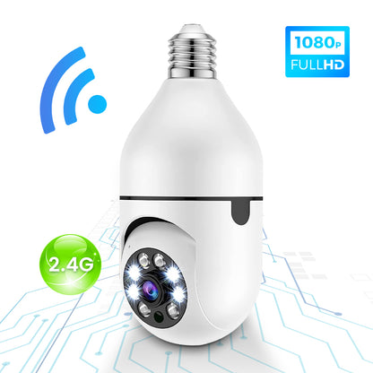 Side view of the wireless PTZ light bulb camera showing the E27 screw base.