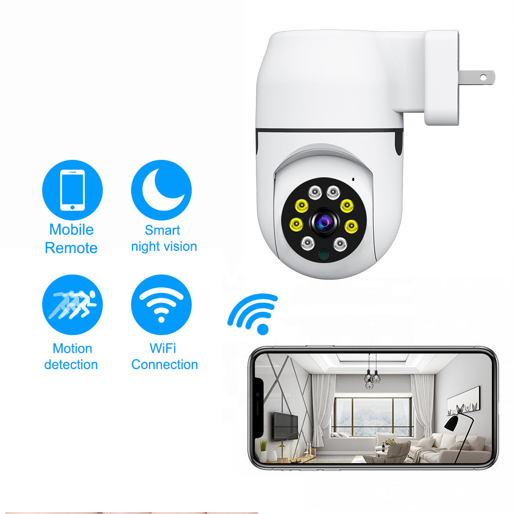 Infographic showing mobile remote access, motion detection, and smart night vision features for WiFi camera.