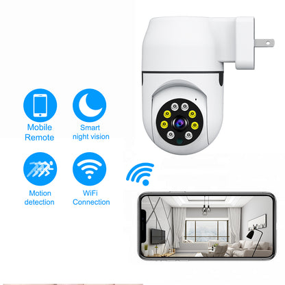 Infographic showing mobile remote access, motion detection, and smart night vision features for WiFi camera.